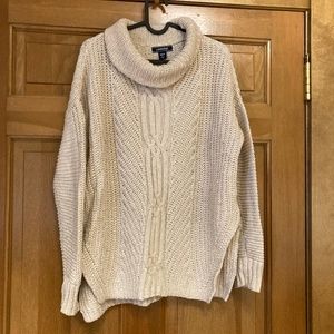 Lands End Cable Knit Split Side Cowl Neck Sweater, Size XS/P